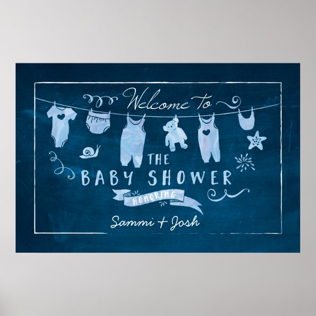 Navy Blue Baby Shower Welcome Sign Poster (Front)
