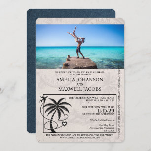 Navy Blue Bahamas Passport Wedding Invitation