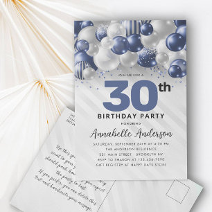 Navy Blue Balloon Glitter Any Age Birthday  Postcard