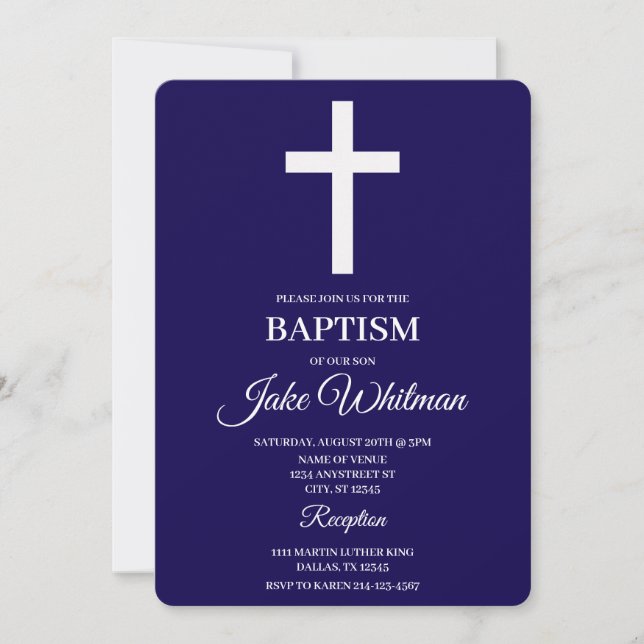 Navy blue Baptism Invitation (Front)
