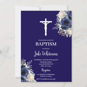 Navy blue Baptism Invitation