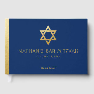 Navy Blue Bar Mitzvah Gold Star of David Custom Guest Book