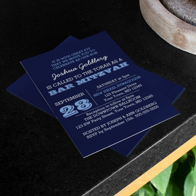 Navy Blue Bar Mitzvah Invitation with Name Logo (Creator Uploaded)