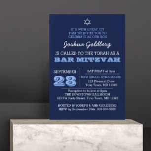 Navy Blue Bar Mitzvah Invitation with Name Logo