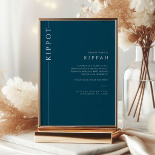 Navy Blue Bar Mitzvah Kippot Tabletop Sign Invitation
