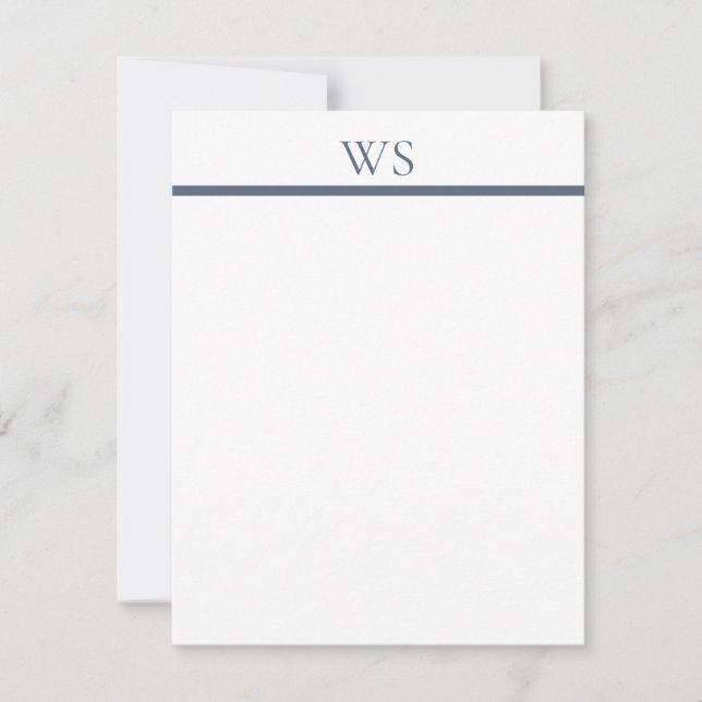 Navy Blue Bar Monogram Flat Note Card (Front)