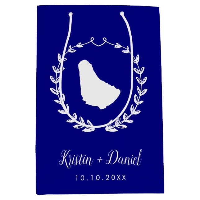 Navy Blue Barbados Map Wedding Welcome Swag Medium Gift Bag (Front)