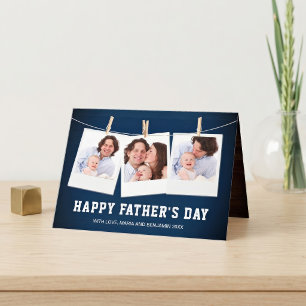 Navy Blue Barn Wood 3 Photo Collage Father's Day Card