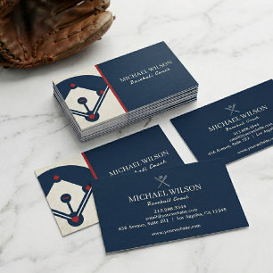 Navy Blue Baseball Coach   Sports Team Coach  Business Card