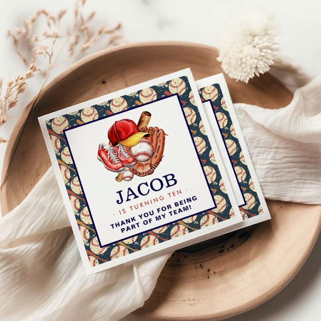 Navy Blue Baseball Kids Birthday Party Watercolor  Napkin (Creator Uploaded)