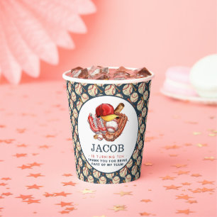 Navy Blue Baseball Kids Birthday Party Watercolor Paper Cups