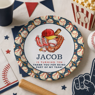 Navy Blue Baseball Kids Birthday Party Watercolor  Paper Plate