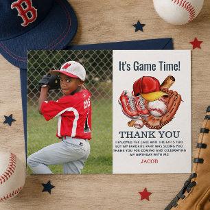 Navy Blue Baseball Kids Birthday Party Watercolor Postcard