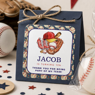 Navy Blue Baseball Kids Birthday Party Watercolor  Square Sticker