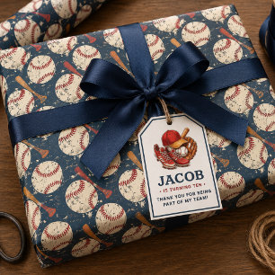 Navy Blue Baseball Kids Birthday Party Watercolor Wrapping Paper
