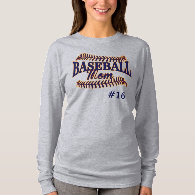 Navy Blue Baseball Mum with Player Number T-Shirt (Front)