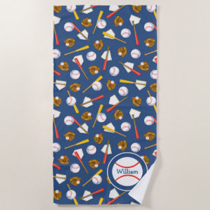 Navy Blue Baseball Themed Beach Towel