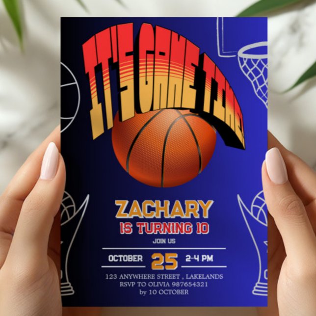 Navy Blue Basketball Birthday Party Invitation (Creator Uploaded)