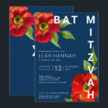 Navy Blue Bat Mitzvah Red Floral Watercolor Modern Invitation<br><div class="desc">Be proud, rejoice and showcase this milestone of your favourite Bat Mitzvah with this sophisticated, personalised invitation! A chic, stunning, red floral watercolor with modern san serif type overlays a navy blue background. Personalise the custom text with your Bat Mitzvah’s name, date, and venue information. Guaranteed to add stylish fun...</div>
