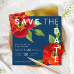 Navy Blue Bat Mitzvah Red Floral Watercolor Square<br><div class="desc">Make sure all your friends and relatives will be able to celebrate your daughter’s milestone Bat Mitzvah! Send out this chic, stunning, red floral watercolor with modern san serif type against a navy blue background, personalised “Save the Date” announcement card. Faux gold foil, red floral watercolor and a white Star...</div>