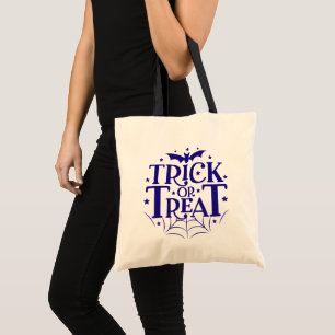 Navy Blue Bat Stars Spiderweb Trick or Treat Tote Bag