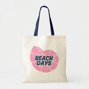 Navy Blue Beach Days Text Pink Sea Shell Summer Tote Bag