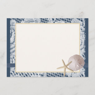 Navy Blue Beach Lace Sand Dollar Thank You Card