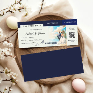 Navy Blue Beach Nautical Boarding pass wedding Save The Date