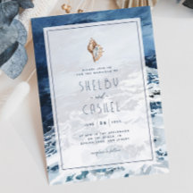 Navy Blue Beach Wedding Invitation 