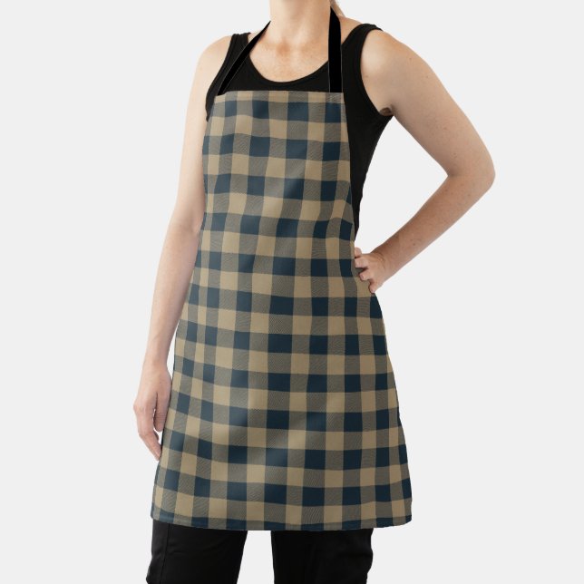 Navy Blue & Beige Buffalo Plaid Chequered Pattern  Apron (Insitu)