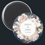 Navy blue-beige floral garden wedding magnet<br><div class="desc">Beige floral personalised garden wedding magnet</div>