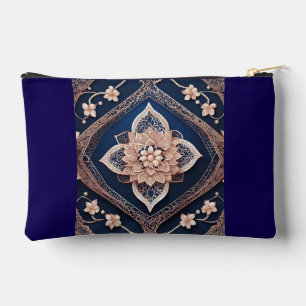 Navy blue & beige floral patterns AI art Accessory Pouch