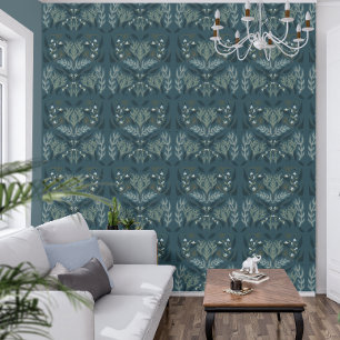Navy Blue Berry Botanical Moody Wallpaper