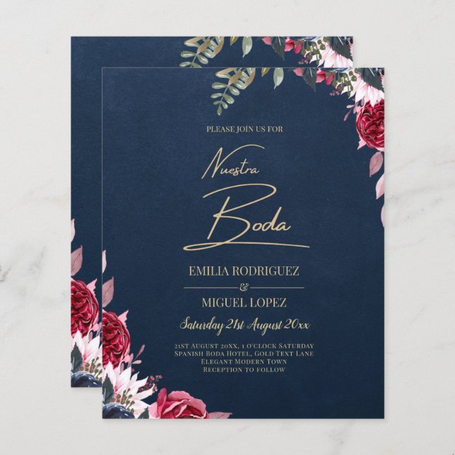 Navy Blue Berry Floral Burgundy Winter Fall (Front/Back)