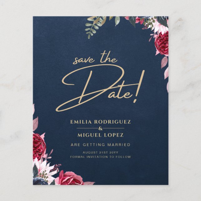 Navy Blue Berry Floral Burgundy Winter Fall Flyer (Front)