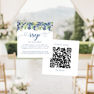 Navy Blue Berry Sweet Floral Wedding RSVP QR Code Enclosure Card