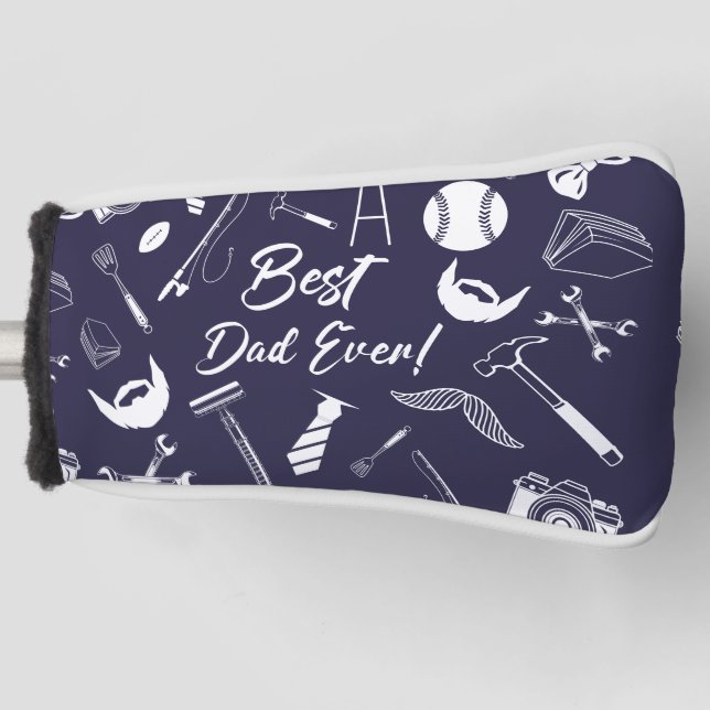  Navy Blue Best Dad Ever  Golf Head Cover (Front)