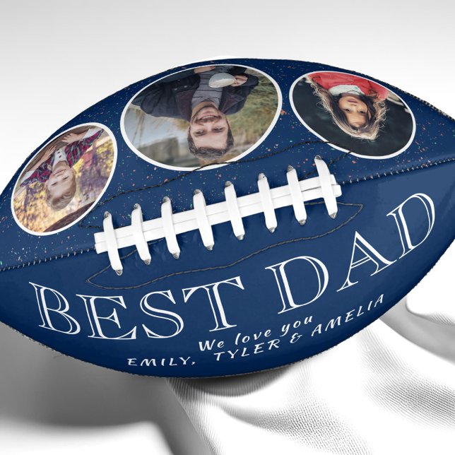 Navy Blue Best Dad Father`s Day 3 Photo Collage   Football (Creator Uploaded)