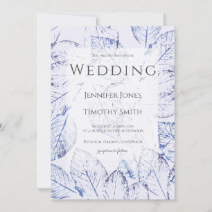 Navy blue birch  leaves nature wedding  invitation