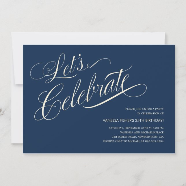Navy Blue Birthday Invitations for Adults (Front)