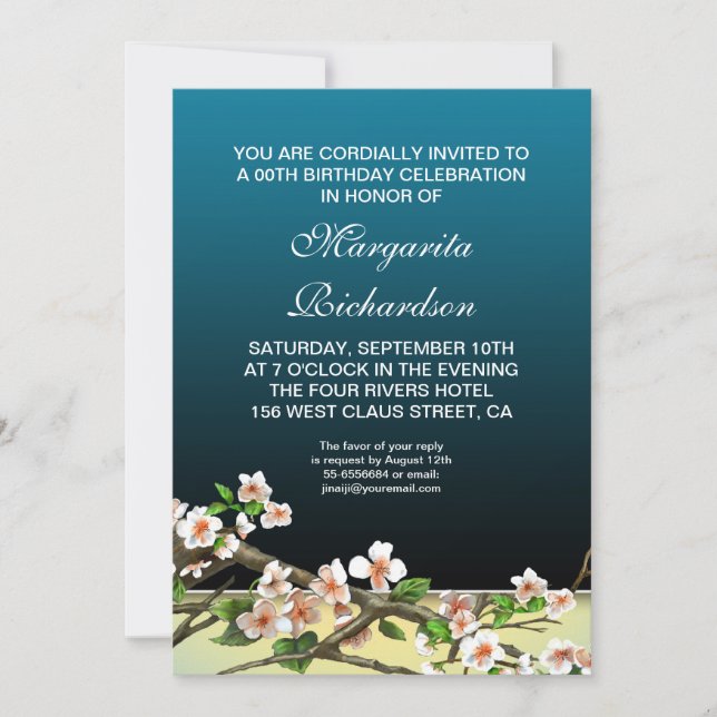 navy blue birthday party invitation (Front)