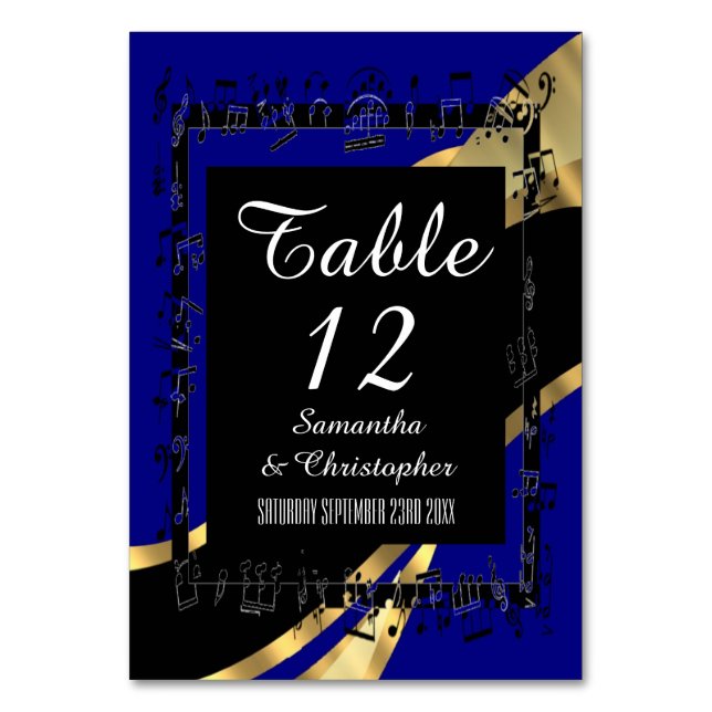 Navy blue, black and gold personalised number table number (Front)