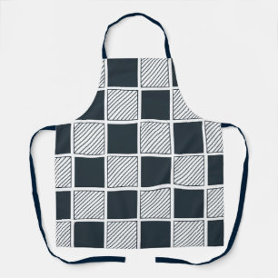 Navy Blue Black and White Chequerboard  Apron