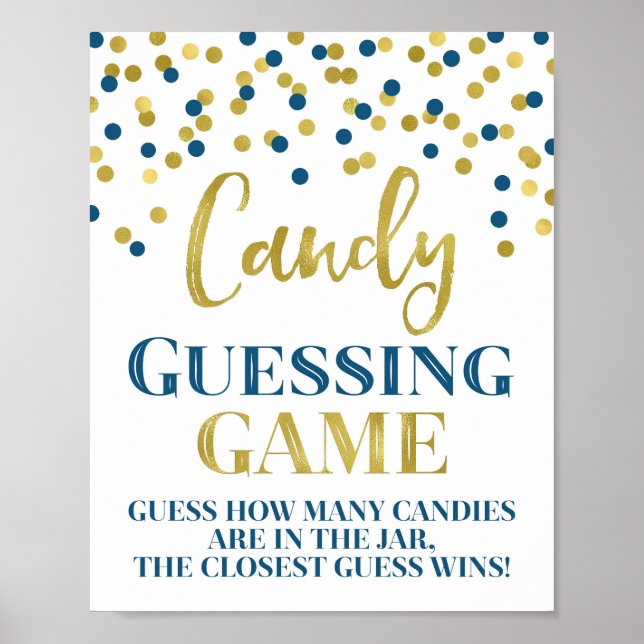 Navy Blue Black Confetti Candy Guessing Game Sign (Front)