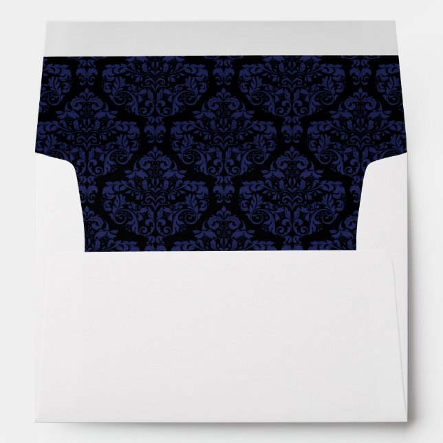 Navy Blue Black Damask Lined Wedding Envelopes (Back (Bottom))
