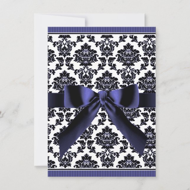 Navy Blue & Black Damask Wedding Invitations (Front)