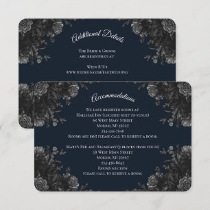Navy Blue Black Grey Gothic Wedding RSVP Reply Enclosure Card