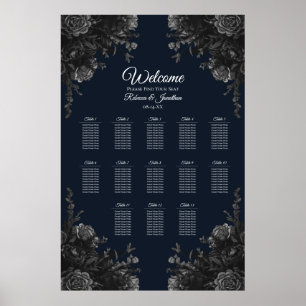 Navy Blue Black Grey Gothic Wedding Seat Chart