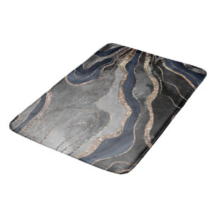 Navy Blue Black Marble Agate Gold Glitter Glam #1  Bath Mat
