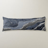 Navy Blue Black Marble Agate Silver Glitter Glam
